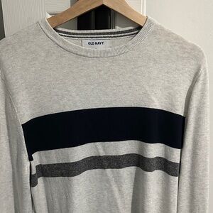 Old Navy Light Gray Sweater with Navy and Charcoal Stripes